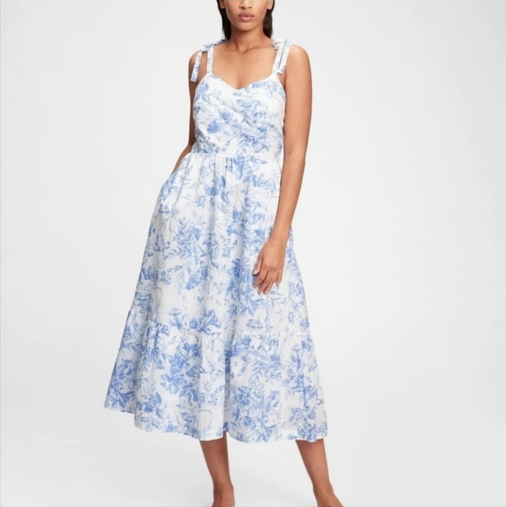 GAP Blue and White Floral Sleeveless Sundress Midi - Toile Print - Size 2